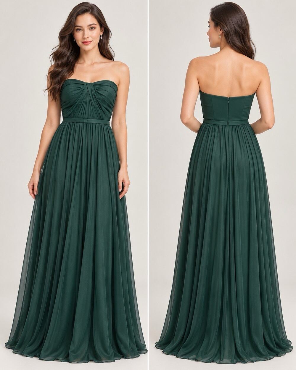 David’s Bridal Emerald Green Strapless Formal Maxi Dress Size 10